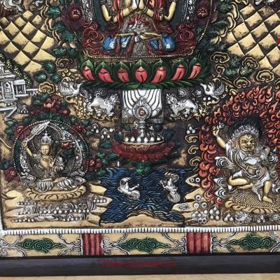 Tranh Thangka Kiểu cổ 3D Quan Âm Tứ Thủ
